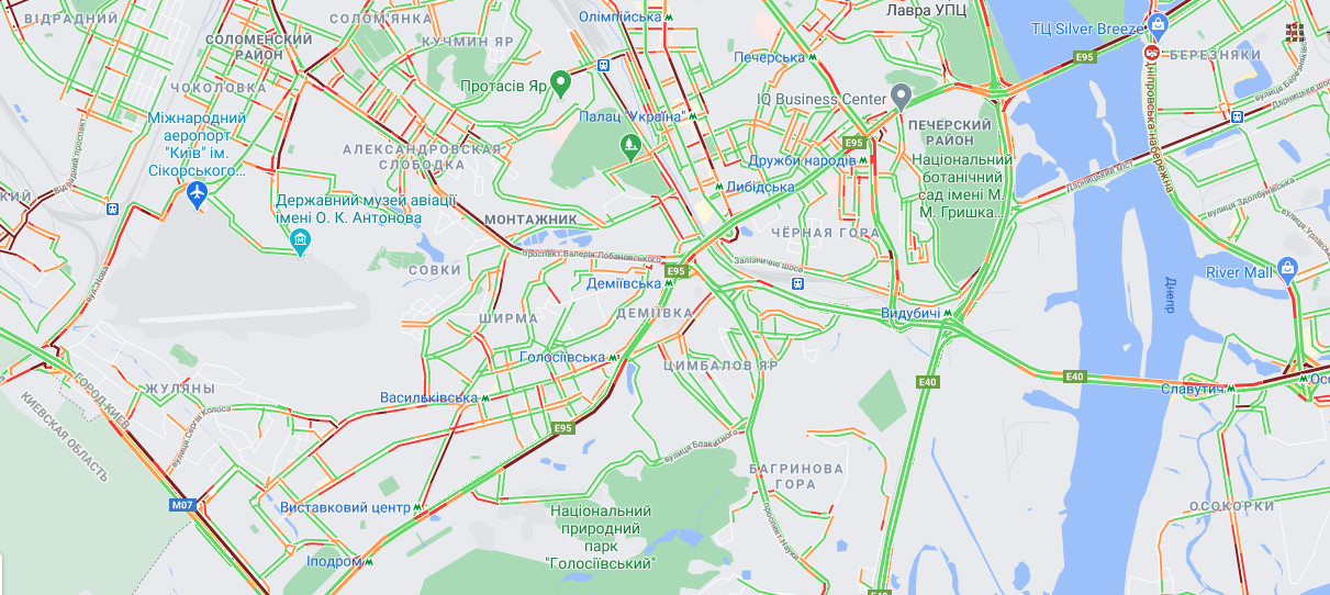 Пробки в Киеве 1 марта. Гугл мапс