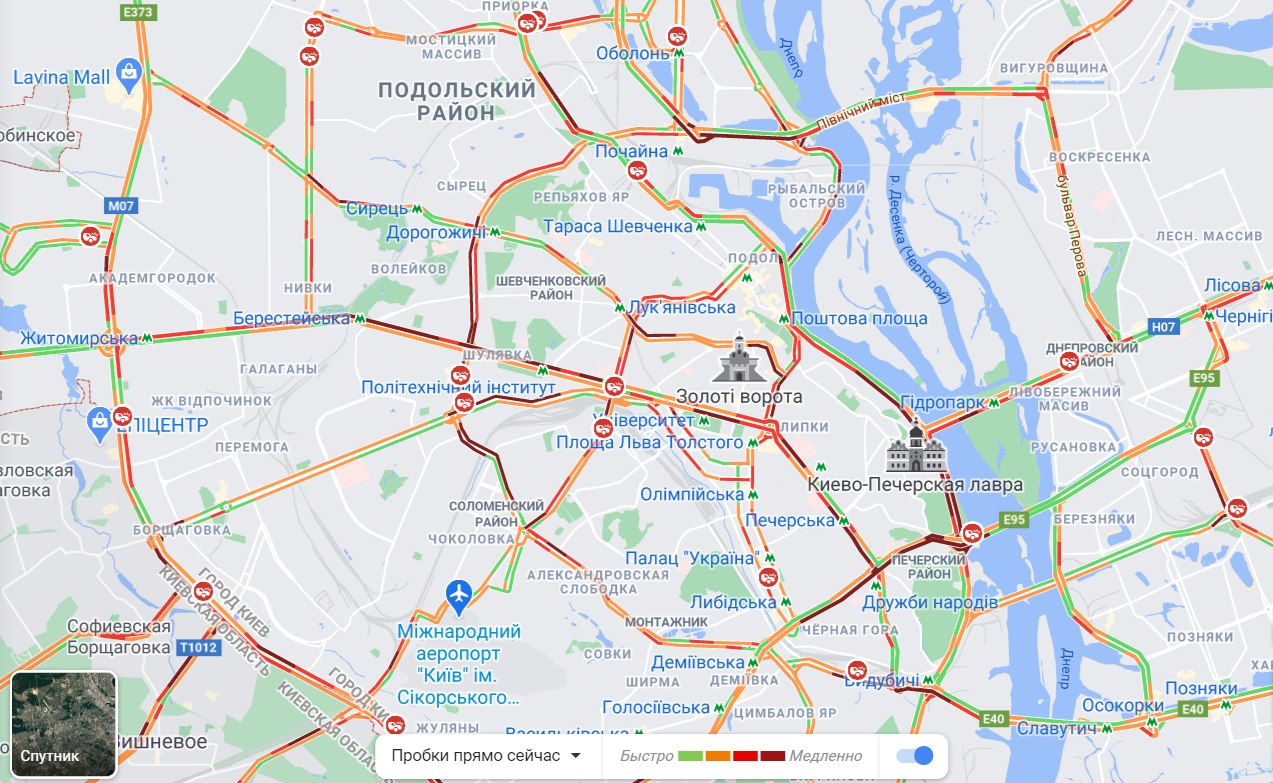 Карта киевских пробок 12 марта