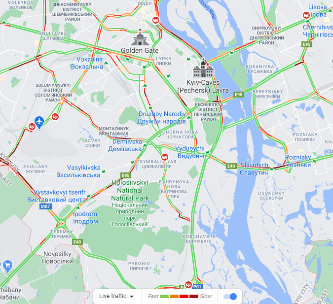 Пробки в столице 16 марта. Скриншот: Google Maps